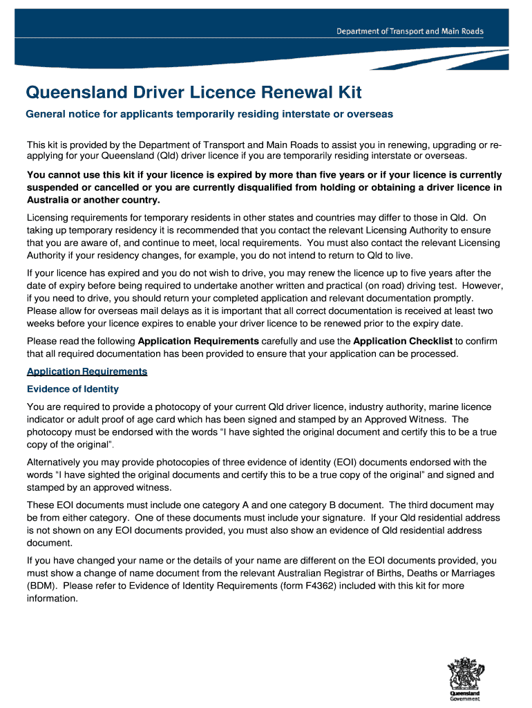 Fillable Online Queensland driver licence renewal kit Department of