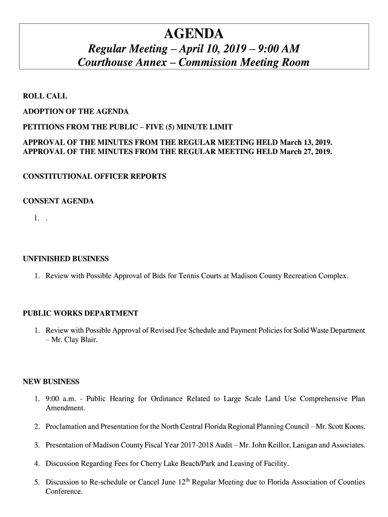 Fillable Online Review with Possible Approval of Bids for Tennis Courts