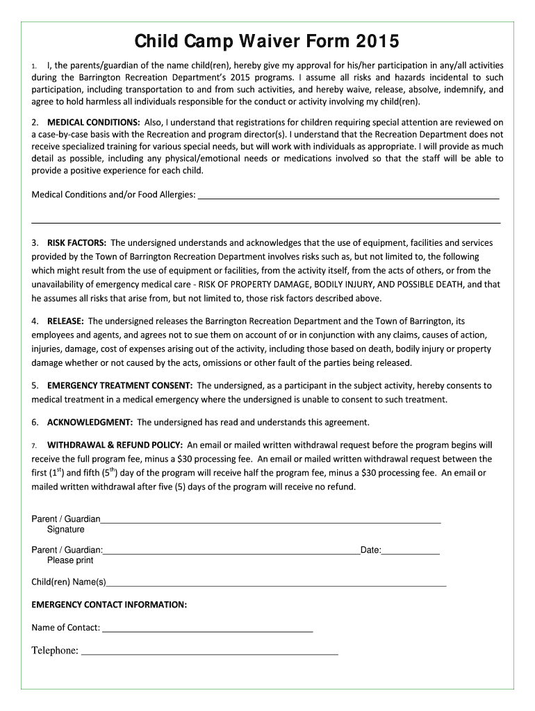Fillable Online Get free sports waiver forms Samples to Fill Online in PDF Fax Email Print