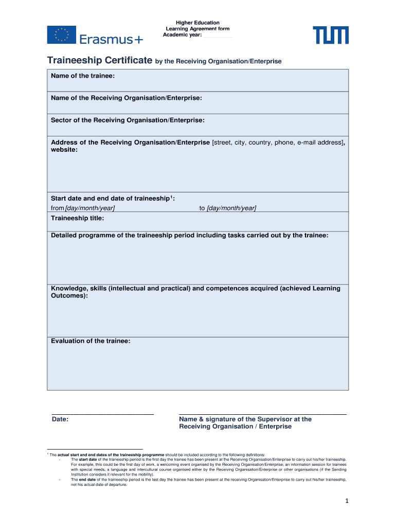 Traineeship Certificate - international tum Preview on Page 1