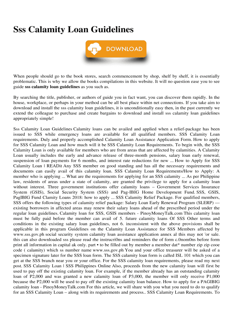 Fillable Online Sss Calamity Loan Guidelines Fax Email Print pdfFiller