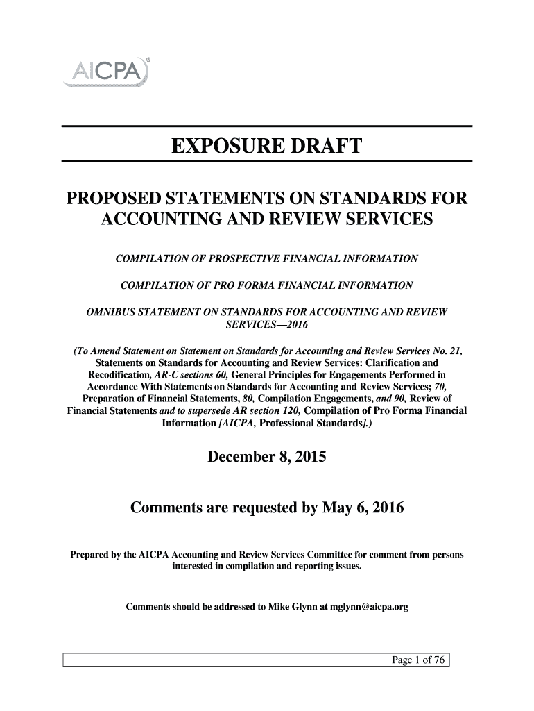 Statements On Standards For Accounting And Review Services Fillable Online Exposure Draft. Proposed Statements on Standards for