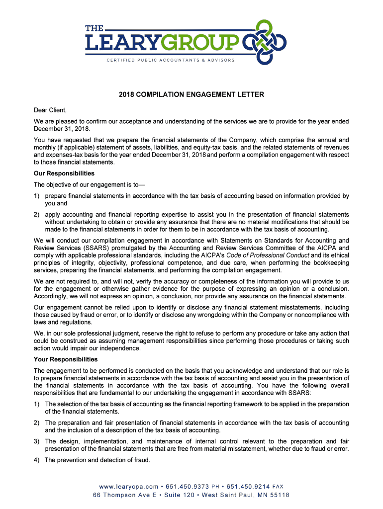 Fillable Online SSARS 21 Compilation Engagement Letter Jeff Sailor