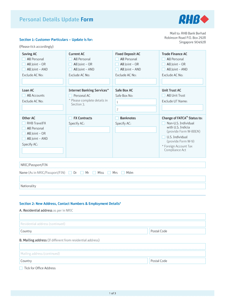 Fillable Online Personal Particulars Update Form CIMB Bank Singapore