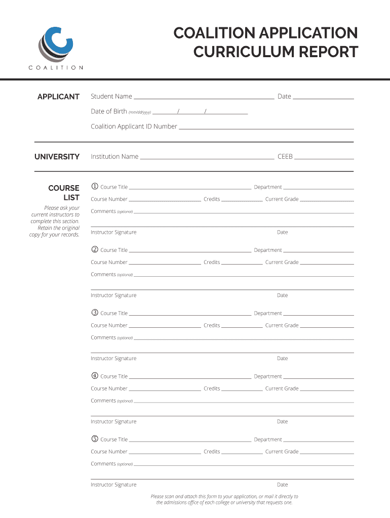 coalition application curriculum report Preview on Page 1