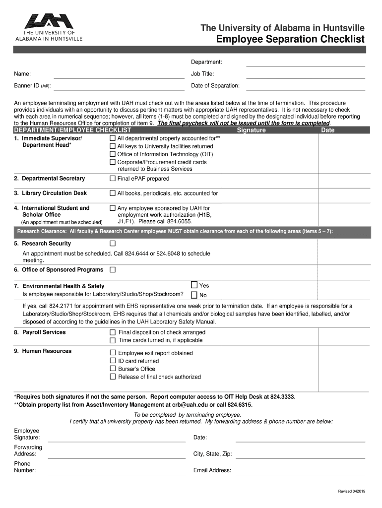 Fillable Online Human Resources Offboarding Termination Process