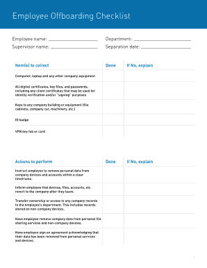 Fillable Online EMPLOYEE SEPARATION CHECKLIST 1. The items in this ...