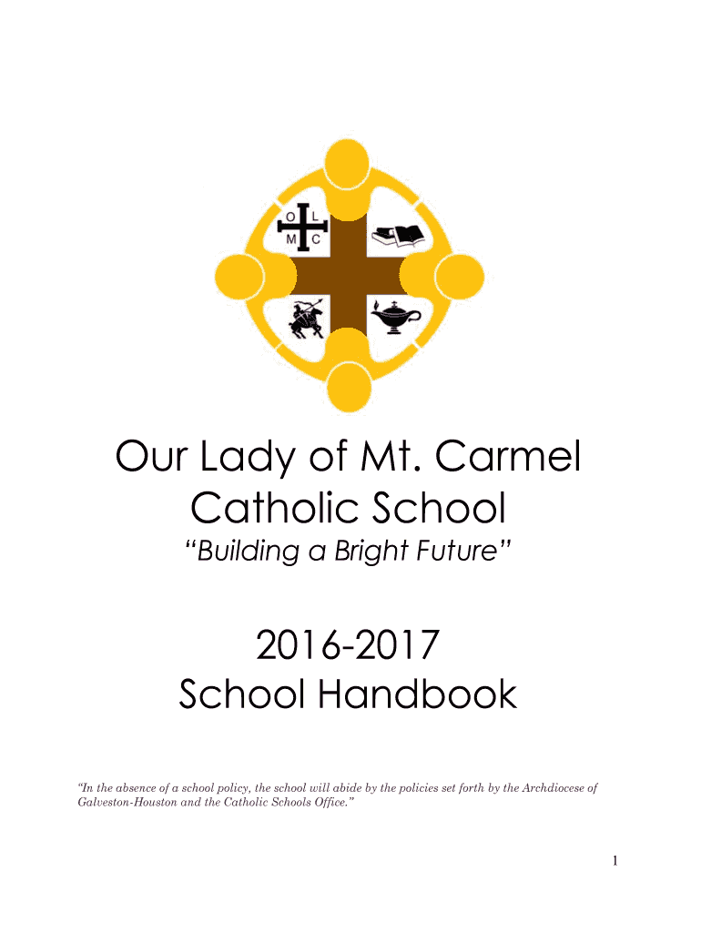 Fillable Online Student Handbook 1617 Our Lady of Mt. Carmel