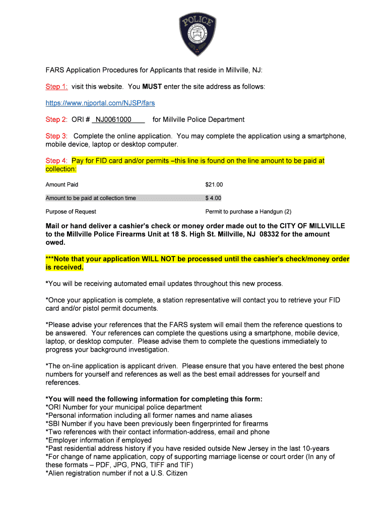 Fillable Online Firearms Application & Registration System (FARS) NJ