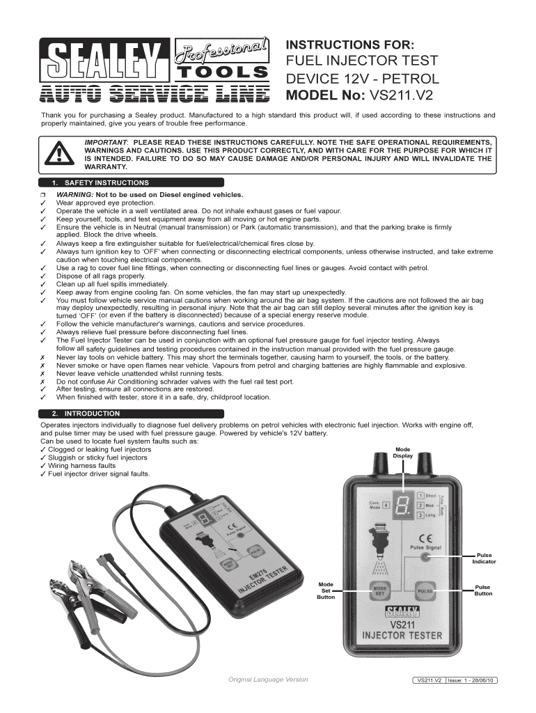 Fillable Online FUEL INJECTOR TEST Fax Email Print pdfFiller