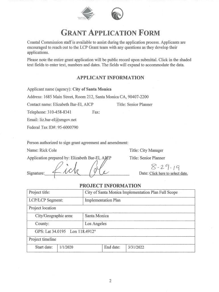 Fillable Online documents coastal ca grant application form - This is ...