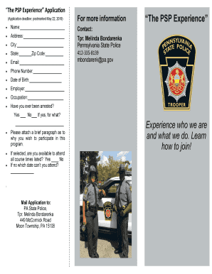 Fillable Online The PSP Experience - Pennsylvania State Police - PA.gov ...