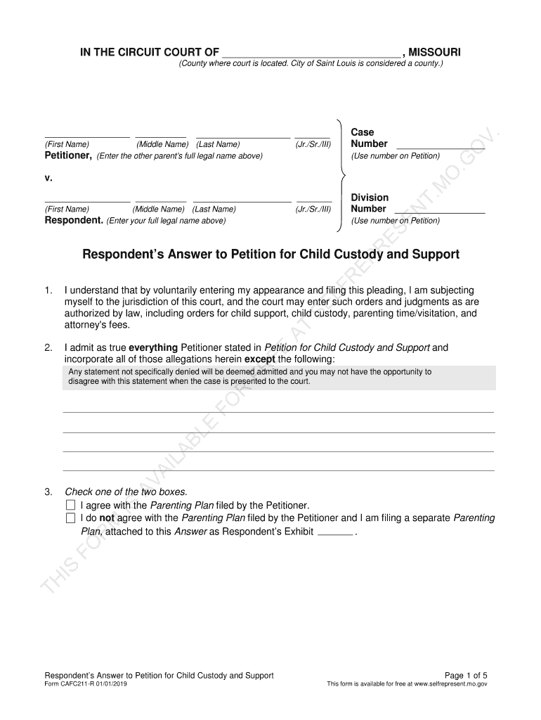 Sample Response To Child Custody Petition Fill Out Sign Online DocHub