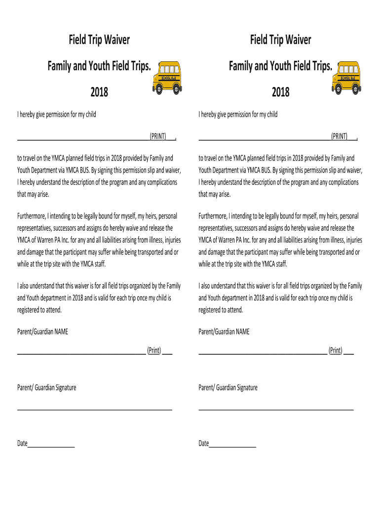 Fillable Online Field Trip Waiver Family and Youth Field Trips. 2018
