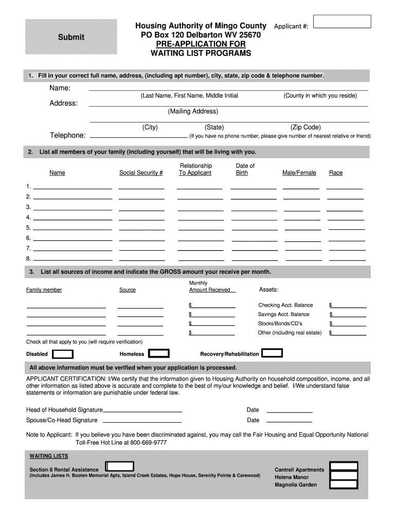 Housing Authority of Mingo County PO Box 120 Delbarton WV Preview on Page 1