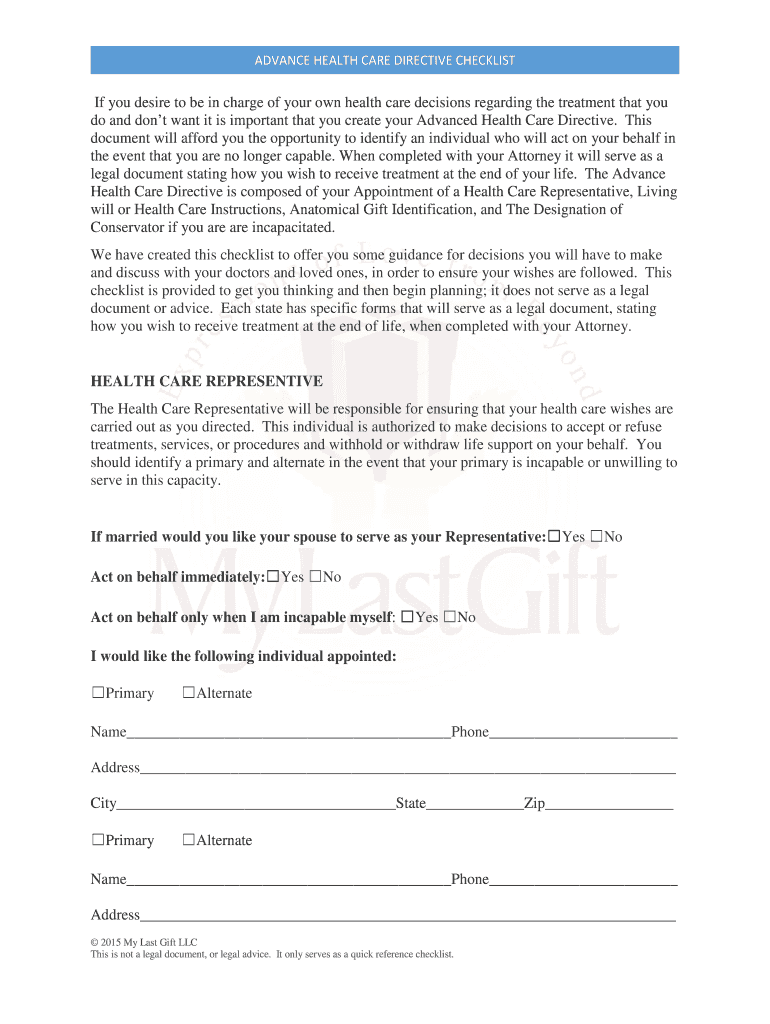 Fillable Online Advance Health care directive checklist Fax Email Print