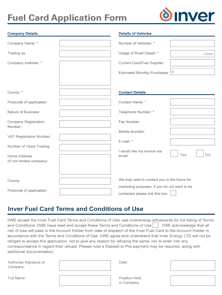 Fillable Online Fuel Card Application Form Inver Energy Fax Email