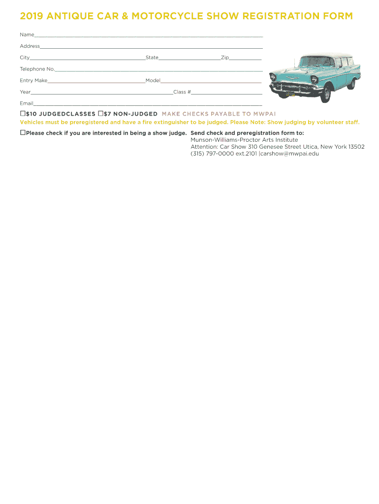 Fillable Online 2019 ANTIQUE CAR & MOTORCYCLE SHOW REGISTRATION FORM