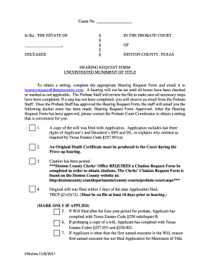 Request for Hearing Muniment of Title