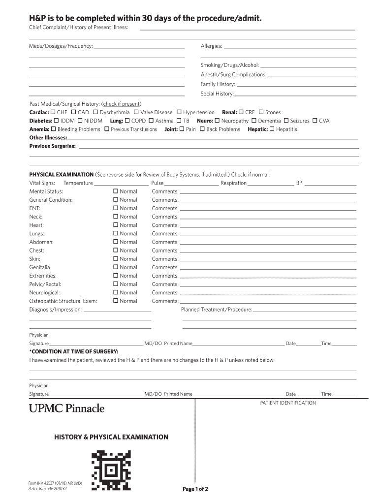 Medical H&P Preop Form Preview on Page 1