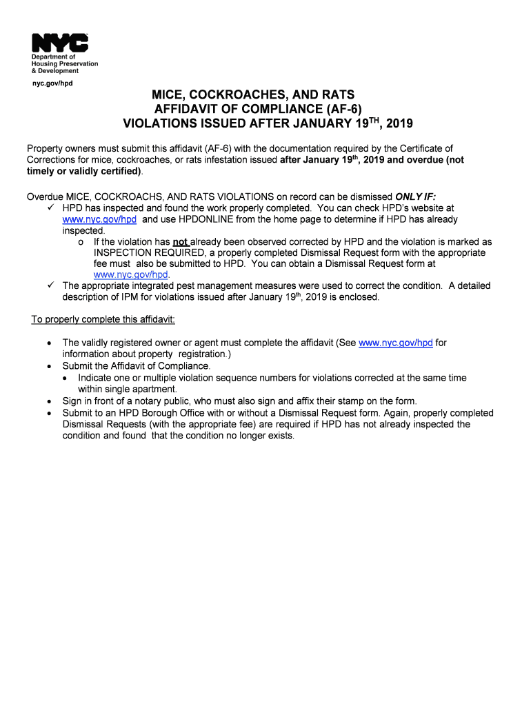 NYC Affidavit of Compliance AF-6 Preview on Page 1