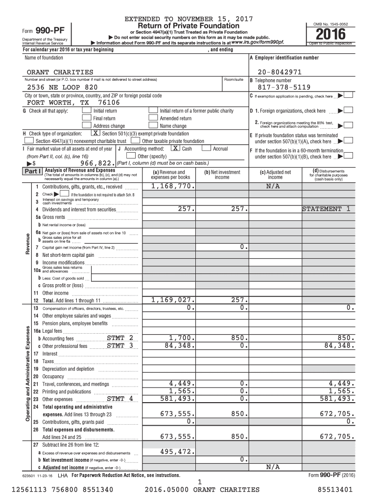 Fillable Online Form 990-PF - Orant Charities Fax Email Print - pdfFiller
