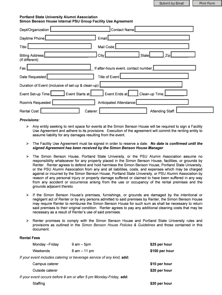 Simon Benson House Facility Use Agreement Preview on Page 1