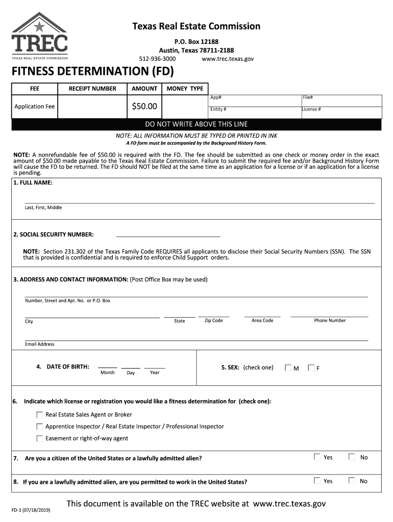 Fillable Online Moral Character Determination Form TREC Texas.gov