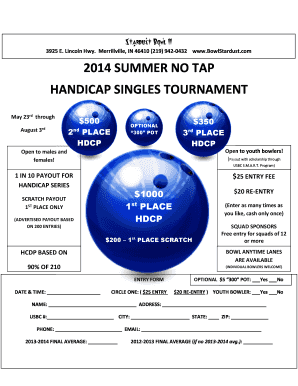 2014 summer no tap tournament flyer and rules - Stardust Bowl