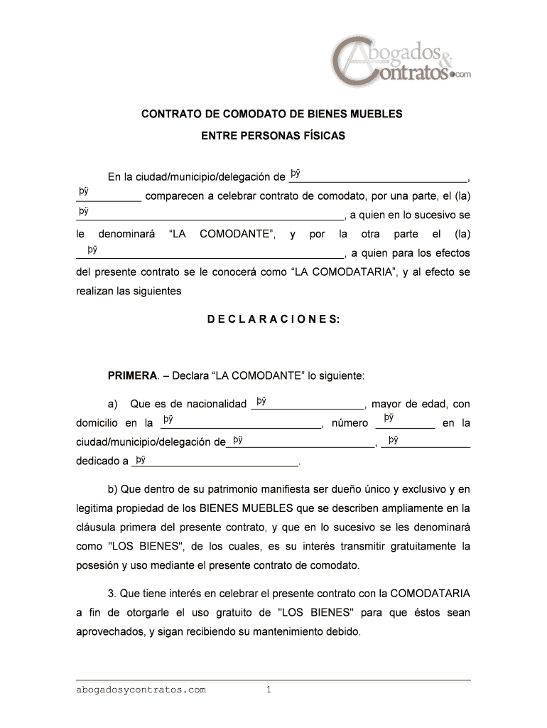 Fillable Online FORMATO DE CONTRATO DE COMODATO PARA BIENES ... Fax ...