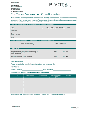 Pre Travel Vaccination Questionnaire