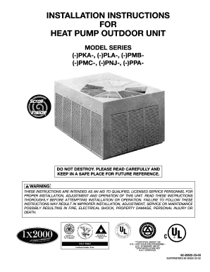 INSTALLATION INSTRUCTIONS FOR HEAT PUMP OUTDOOR ...