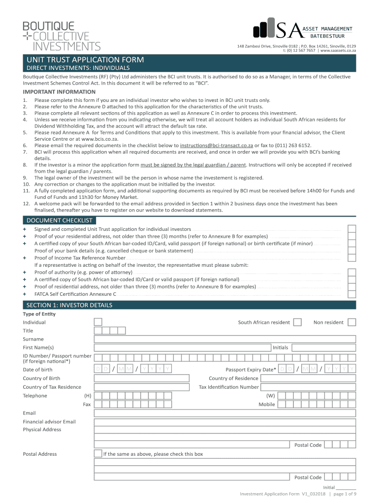 Fillable Online unit trust application form - SA Asset Management Fax ...