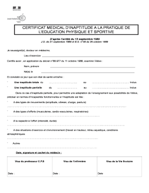 certificat medical d'inaptitude a la pratique de l'education ...