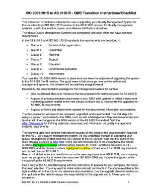 iso 9001:2015 to as 9120 b - qms transition instructions/checklist