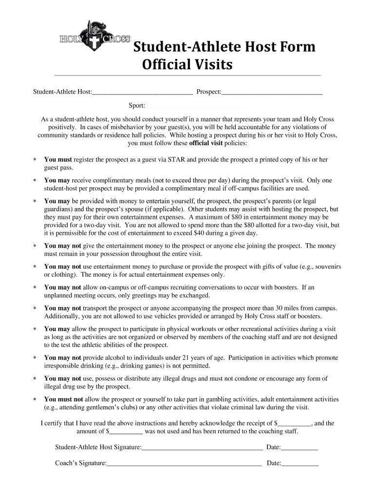 official visit student-host form - NCAA Preview on Page 1