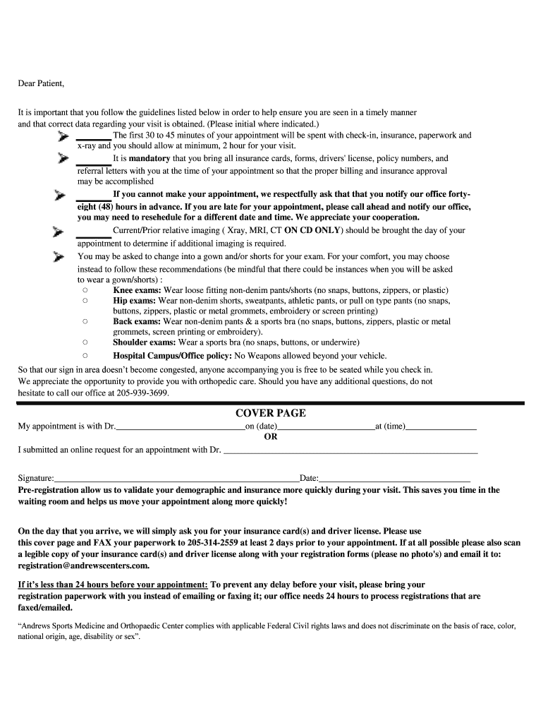 andrews sports medicine form Preview on Page 1