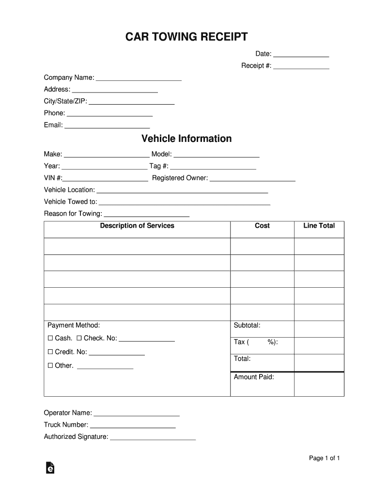 towing receipt template Preview on Page 1