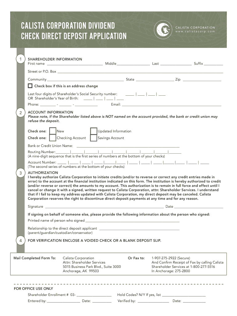 calista direct deposit Preview on Page 1