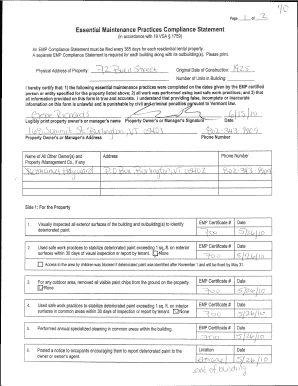 Vermont Essential Maintenance Practices Compliance Statement
