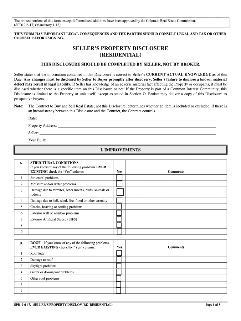 colorado seller's property disclosure form Preview on Page 1