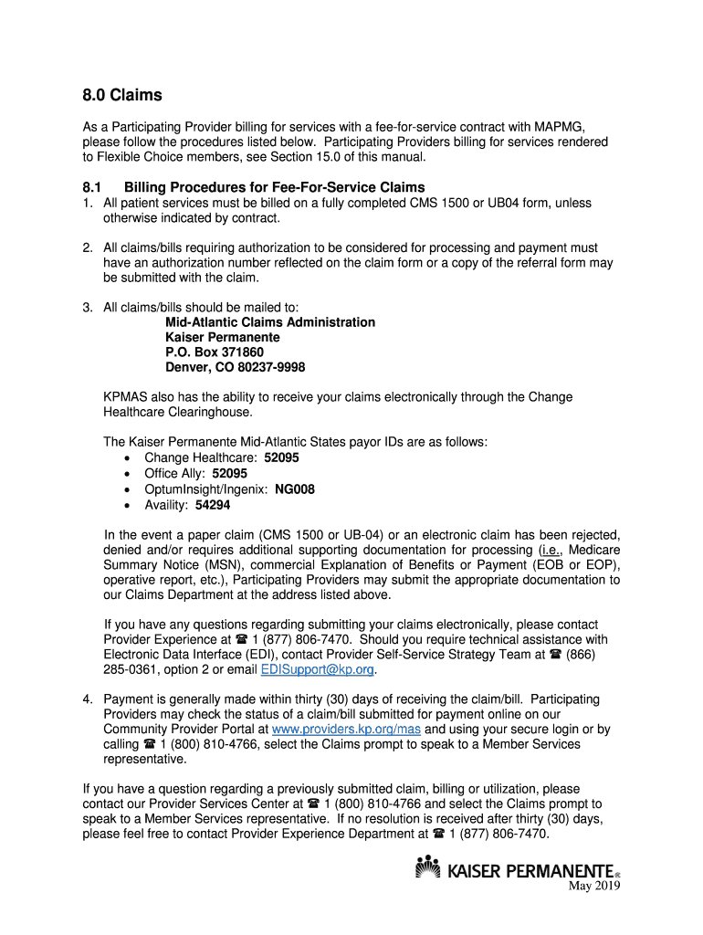 Fillable Online Fillable Online 8.0 Claims Kaiser Permanente Provider