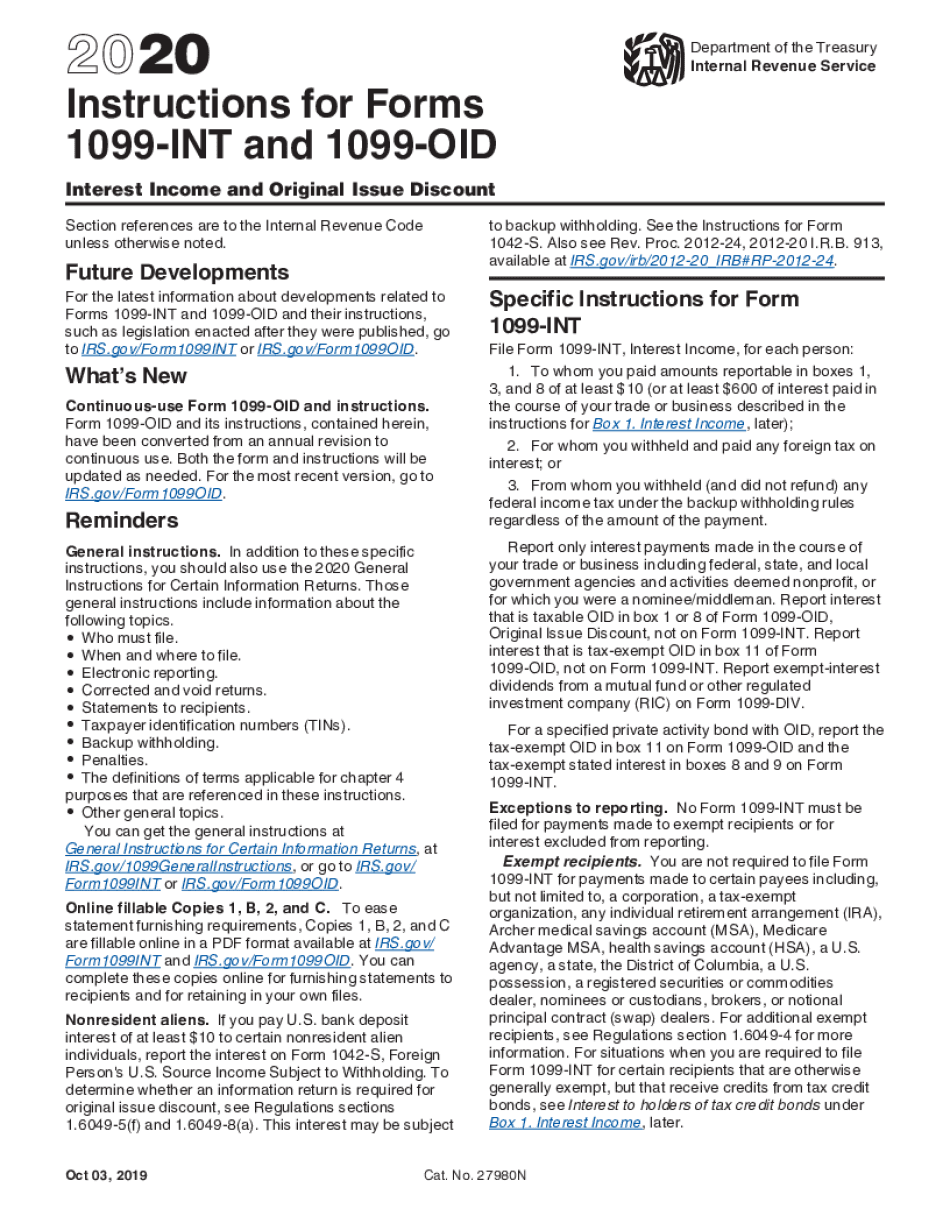 fillable 1099 int 2020 - Fill Online, Printable, Fillable Blank | forms ...