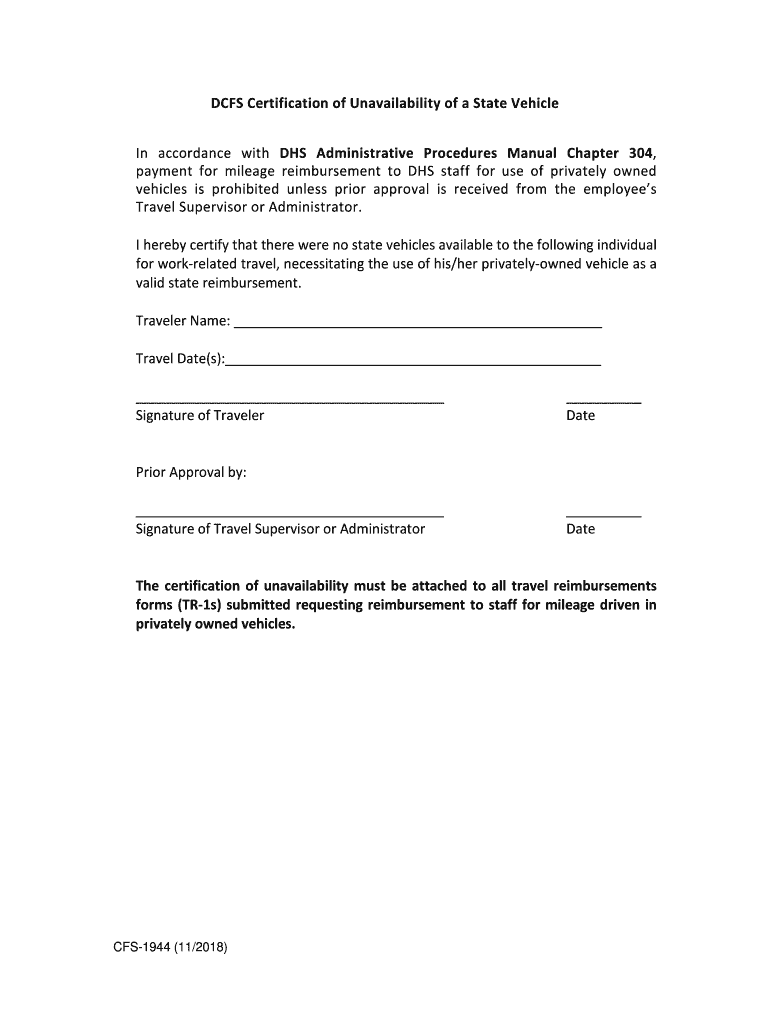 Unavailability Sheet.pdf DCFS Certification of Unavailability of a State Vehicle - Blank ...
