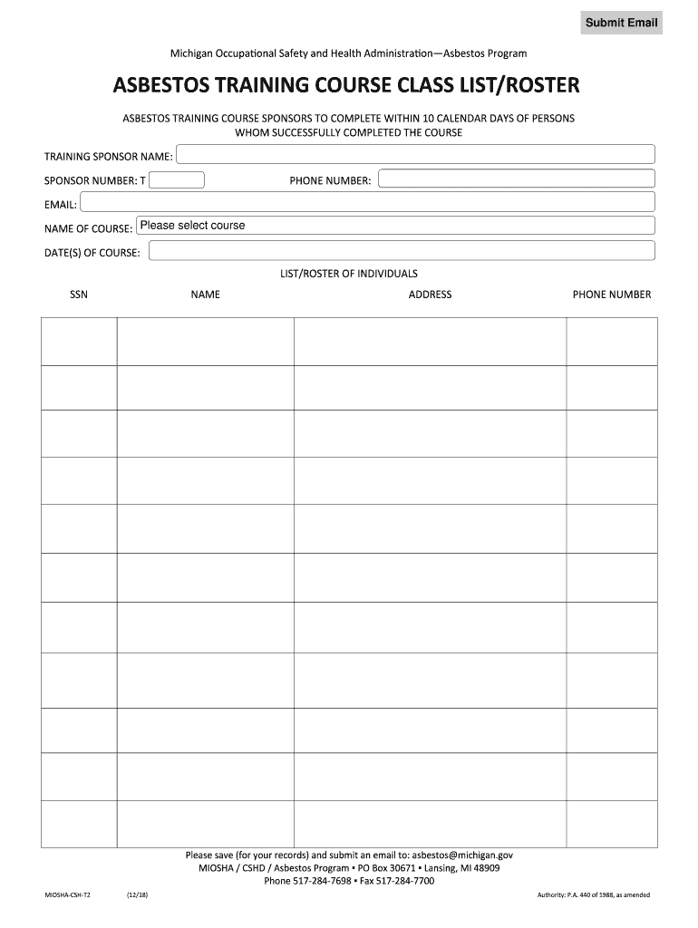 Fillable Online Asbestos Training Course Roster/Class List Form Fax ...
