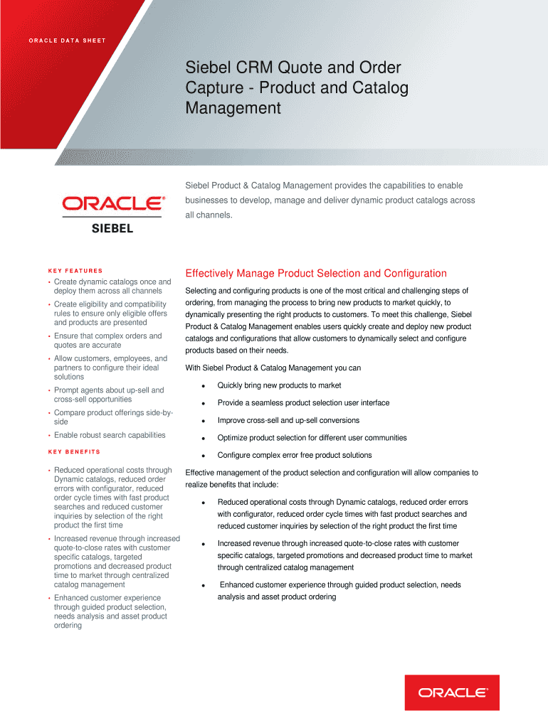 Fillable Online Siebel Quote and Order Capture. Product and Catalog