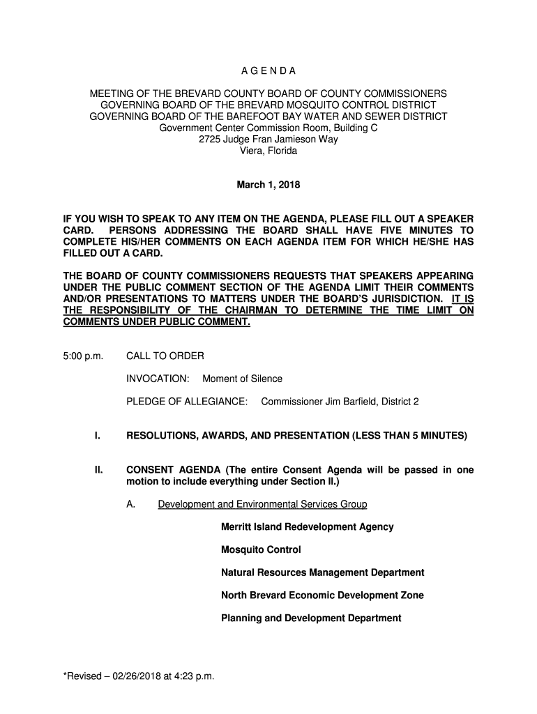 Fillable Online GOVERNING BOARD OF THE BAREFOOT BAY WATER AND SEWER