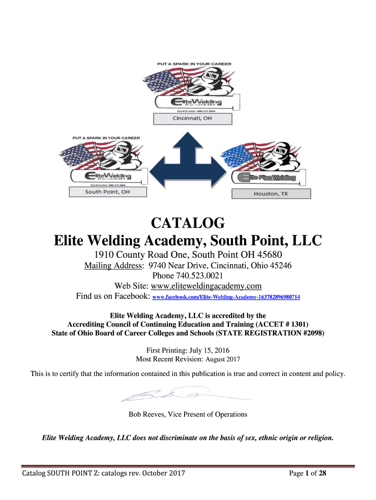 Catalog Elite Welding Academy South Point Llc - Fill And Sign Printable Template Online Us Legal Forms