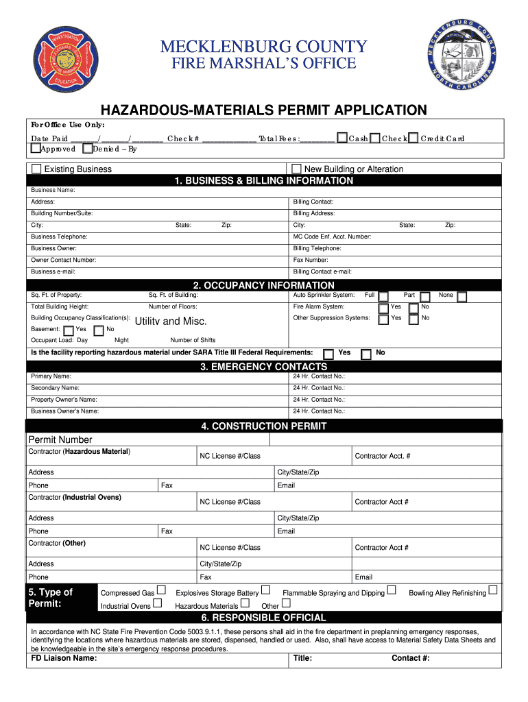 HAZARDOUS-MATERIALS PERMIT APPLICATION Preview on Page 1