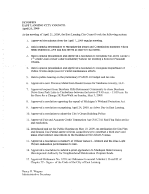SYNOPSIS EAST LANSING CITY COUNCIL April 21, 2009 At ...